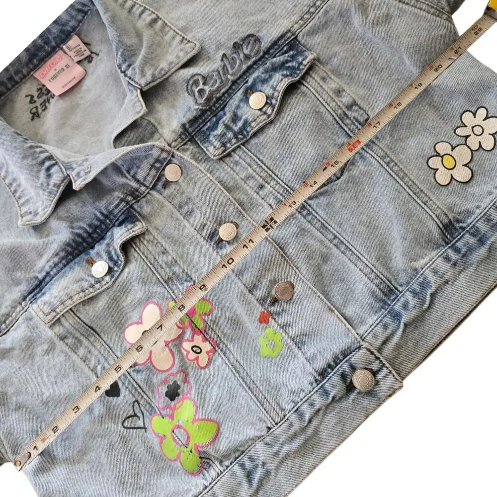 Forever 21 Barbie Kindness is a Power Cropped Denim Jean Jacket Women SZ L